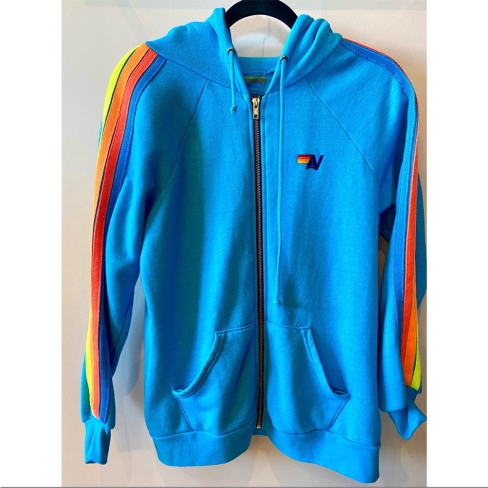 Aviator Nation Neon Blue Hoodie with 5 Stripes